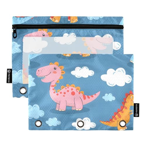Mnsruu Federmäppchen für 3-Ringbuch, Dinosaurier und Wolken, Federmäppchen, Kosmetiktasche mit Reißverschluss, transparentes Fenster, für Büro, Reisen, Kosmetik, 2 Stück, Dinosaurier und Wolken, one von Mnsruu