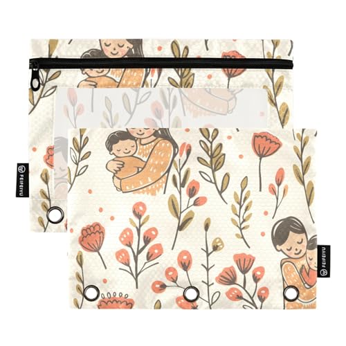 Mnsruu Federmäppchen für 3-Ringbuch, Muttertagsblumen, Federmäppchen, Kosmetiktasche mit Reißverschluss, transparentes Fenster, für Büro, Reisen, Kosmetik, 2 Stück, Muttertagsblumen, one sizex2, von Mnsruu