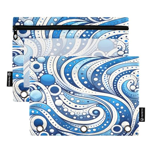 Mnsruu Federmäppchen für 3-Ringbuch, nahtlos, Konfetti-Hintergrund, 2 Stück, mit Reißverschluss, transparentes Fenster, Reißverschluss, Federmäppchen für Bürobedarf, Blau und Weiß, Mehrfarbig von Mnsruu