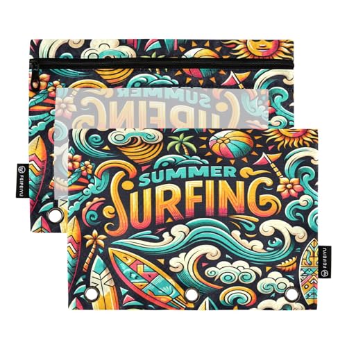 Mnsruu Federmäppchen für 3-Ringbuch, nahtloses Muster mit buntem Schriftzug, 2 Stück Binder-Federmäppchen mit Reißverschluss, transparentes Fenster, Reißverschluss, Federmäppchen für Bürobedarf von Mnsruu