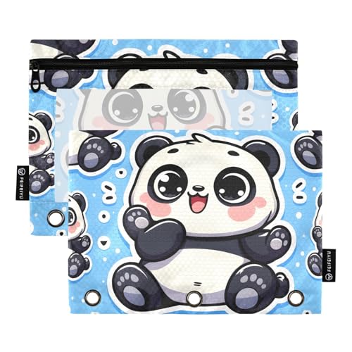 Mnsruu Federmäppchen für 3-Ringbuch, niedlicher dicker pummeliger Pandabär-Aufkleber, blaues Federmäppchen, Kosmetiktasche mit Reißverschluss, transparentes Fenster, für Büro, Reisen, Kosmetik, 2 von Mnsruu