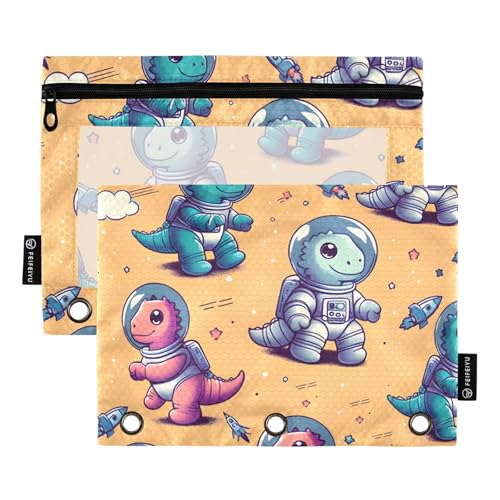 Mnsruu Federmäppchen für 3-Ringbuch, niedliches Cartoon-Dinosaurier-Federmäppchen, Kosmetiktasche mit Reißverschluss, transparentes Fenster für Büro, Reisen, Kosmetik, 2 Stück, Niedlicher von Mnsruu