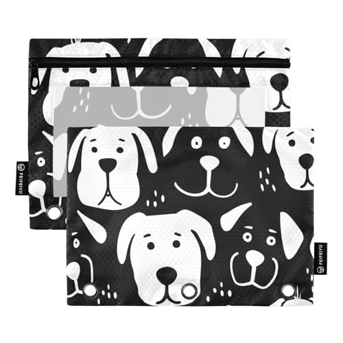 Mnsruu Federmäppchen für 3-Ringbuch, schwarz-weiße Tiere, Federmäppchen, Kosmetiktasche mit Reißverschluss, transparentes Fenster, für Büro, Reisen, Kosmetik, 2 Stück, Schwarz-weiße Tiere, one sizex2, von Mnsruu