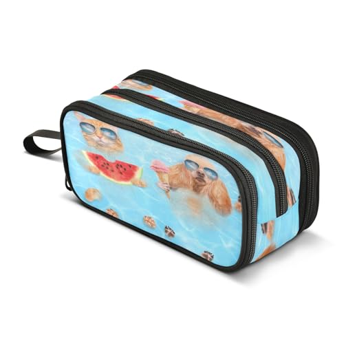 Mnsruu Federmäppchen für Katzen und Hunde mit Sonnenbrille, großes Fassungsvermögen, 3 Fächer, Beutelhalter, Schulbedarf, Jungen und Mädchen, mehrfarbig, Einheitsgröße, Taschen-Organizer von Mnsruu