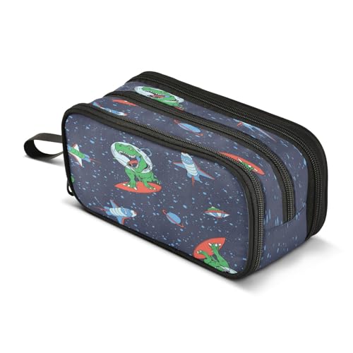Mnsruu Federmäppchen mit Astronauten-Dinosaurier-Motiv, großes Fassungsvermögen, 3 Fächer, Beutelhalter, Schulbedarf, Jungen und Mädchen, mehrfarbig, Einheitsgröße, Taschen-Organizer von Mnsruu