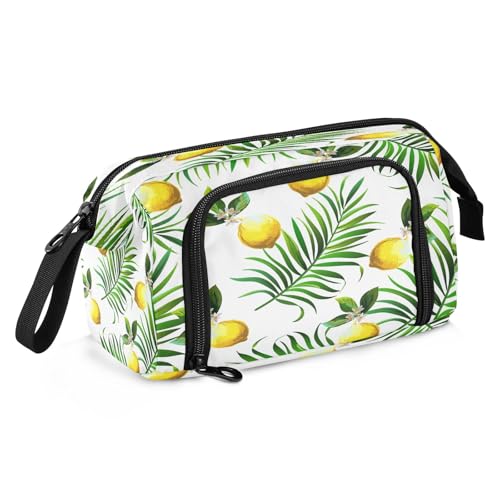 Mnsruu Federmäppchen mit Blättern und Zitrone, großes Fassungsvermögen, Schreibwaren-Tasche für Büro, Schule, mehrfarbig, Schulranzen von Mnsruu