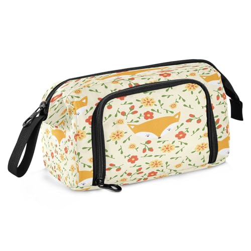 Mnsruu Federmäppchen mit Blumenfuchs, großes Fassungsvermögen, Federmäppchen, Schreibwaren-Tasche für Büro, Schule, mehrfarbig, Schulranzen von Mnsruu