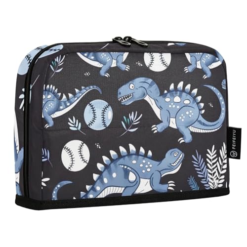Mnsruu Federmäppchen mit Dinosaurier-Baseball-Cartoon-Motiv, großes Fassungsvermögen, Stifttasche für Jungen und Mädchen, mehrschichtige Stifte-Tasche, Stifthalter, Schreibwaren-Organizer für Schule von Mnsruu