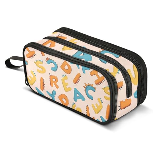 Mnsruu Federmäppchen mit Dinosaurier-Cartoon-Buchstaben, großes Fassungsvermögen, Stiftetasche, 3 Fächer, große Stiftebox für Jungen und Mädchen, Schule, Aufbewahrungs-Organizer von Mnsruu