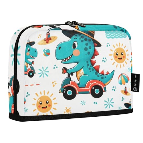 Mnsruu Federmäppchen mit Dinosaurier-Fahrer im Sommer, großes Fassungsvermögen, Stifttasche für Jungen und Mädchen, mehrschichtige Stifteetui, Stifthalter, Schreibwaren-Organizer für Schule, Büro von Mnsruu