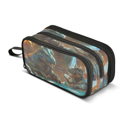 Mnsruu Federmäppchen mit Dinosaurier-Motiv, großes Fassungsvermögen, 3 Fächer, Beutelhalter, Schulbedarf, Jungen und Mädchen, mehrfarbig, Einheitsgröße, Taschen-Organizer von Mnsruu