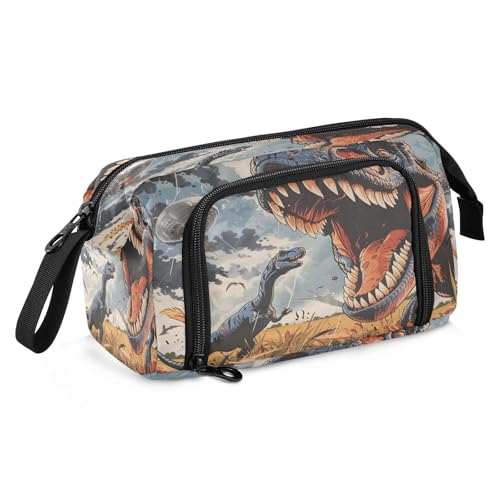 Mnsruu Federmäppchen mit Dinosaurier-Motiv, großes Fassungsvermögen, Federmäppchen, Stiftebox, Schreibwaren, Büro, Organizer-Tasche für Jungen und Mädchen, Nahaufnahme-Dinosaurier, Einheitsgröße von Mnsruu