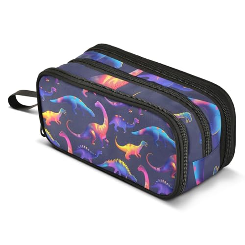 Mnsruu Federmäppchen mit Dinosaurier-Motiv, mit großem Fassungsvermögen, 3 Fächer, großes Federmäppchen für Jungen und Mädchen, Schule, Organizer von Mnsruu