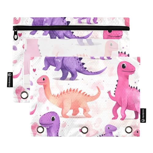 Mnsruu Federmäppchen mit Dinosaurier-Motiv für 3-Ringbinder, 2 Stück, Federmäppchen mit Reißverschluss, transparentes Fenster, Reißverschluss, Federmäppchen für Bürobedarf, Mehrfarbig, Einheitsgröße von Mnsruu