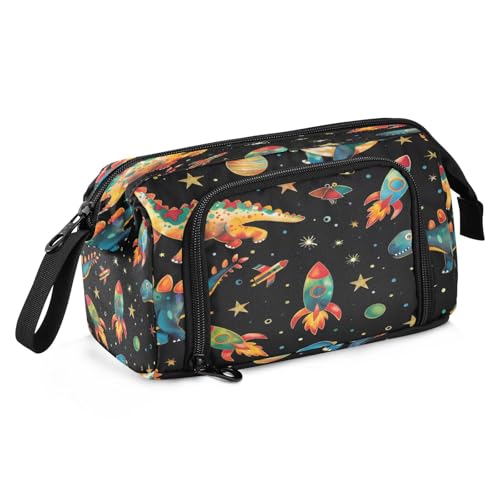 Mnsruu Federmäppchen mit Dinosaurier-Rakete, großes Fassungsvermögen, Federmäppchen, Federmäppchen, Schreibwaren, Büro, Organizer-Tasche für Jungen und Mädchen, Eine leuchtende, bunte von Mnsruu