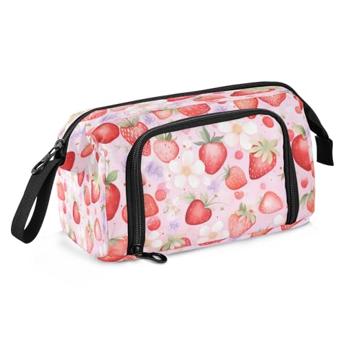 Mnsruu Federmäppchen mit Erdbeerblumen-Motiv, großes Fassungsvermögen, Federmäppchen, Schreibwaren-Tasche für Büro, Schule, mehrfarbig, Schulranzen von Mnsruu