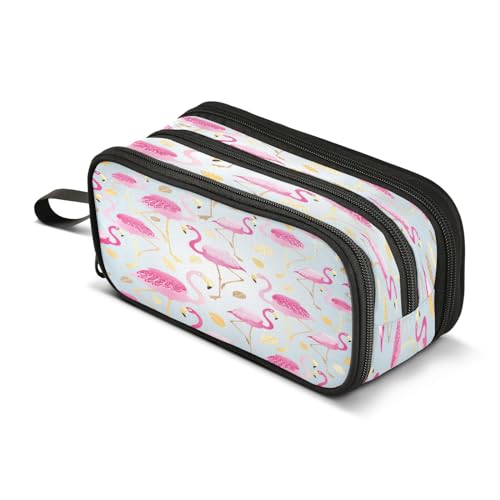 Mnsruu Federmäppchen mit Flamingo-Motiv, 3 Fächer, Stifteetui, für Schule, tragbare Schreibwaren-Aufbewahrungstasche für Mädchen und Jungen, Flamingo-Design, Einheitsgröße von Mnsruu