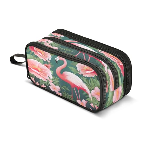 Mnsruu Federmäppchen mit Flamingo-Muster, 3 Fächer, Stifteetui, für Schule, tragbare Schreibwaren-Aufbewahrungstasche für Mädchen und Jungen, Rosen-Flamingo, Einheitsgröße von Mnsruu