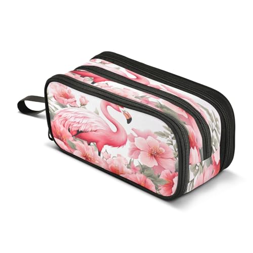 Mnsruu Federmäppchen mit Flamingo-Muster, 3 Fächer, für die Schule, tragbare Schreibwaren-Aufbewahrungstasche für Mädchen und Jungen, Rosa, Rosa Flamingo, Einheitsgröße von Mnsruu