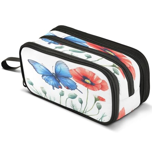 Mnsruu Federmäppchen mit Gänseblümchen, Schmetterlingen, großes Fassungsvermögen, Stifteetui mit 3 Fächern, Stifthalter, Organizer, Schreibwarentasche, B139, Kinderrucksack von Mnsruu
