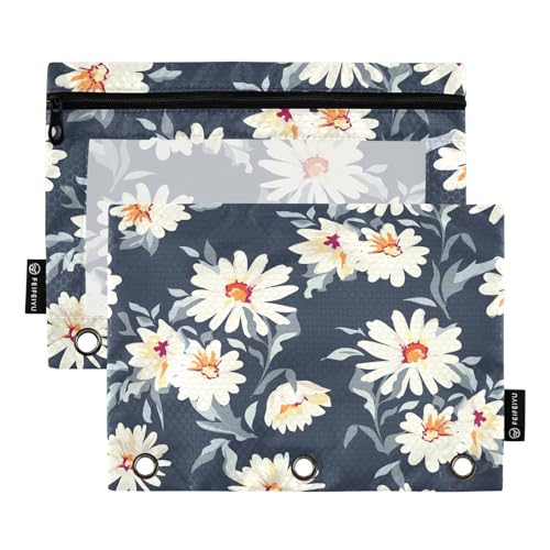 Mnsruu Federmäppchen mit Gänseblümchen-Motiv, für 3-Ringbücher mit Reißverschluss, 2 Stück, Federmäppchen mit transparentem Fenster, Kosmetiktasche für Büro, Uni, Mehrfarbig, Einheitsgröße von Mnsruu