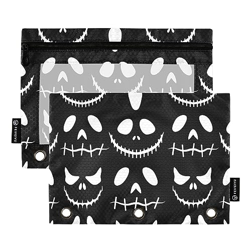 Mnsruu Federmäppchen mit Halloween-Gesicht, für 3-Ringbinder, 2 Stück, wasserdicht, durchsichtiges Fenster, Reißverschluss, Schule, Büro, A567, 25x18cm, Pack-Organizer von Mnsruu