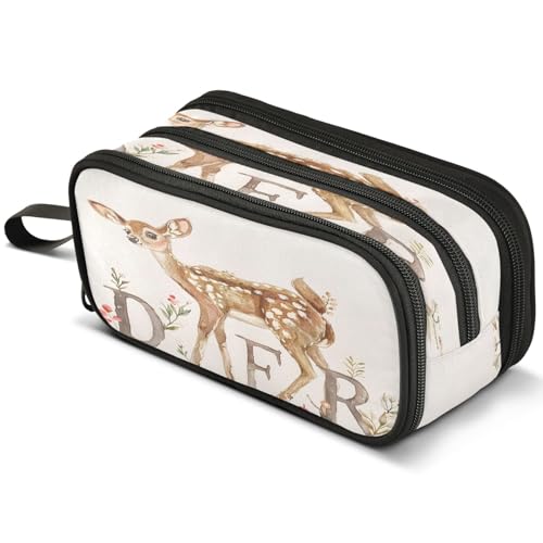 Mnsruu Federmäppchen mit Hirschblumen, großes Fassungsvermögen, Stifteetui mit 3 Fächern, Stifthalter, Organizer, Schreibwaren-Tasche, B048, Kinderrucksack von Mnsruu