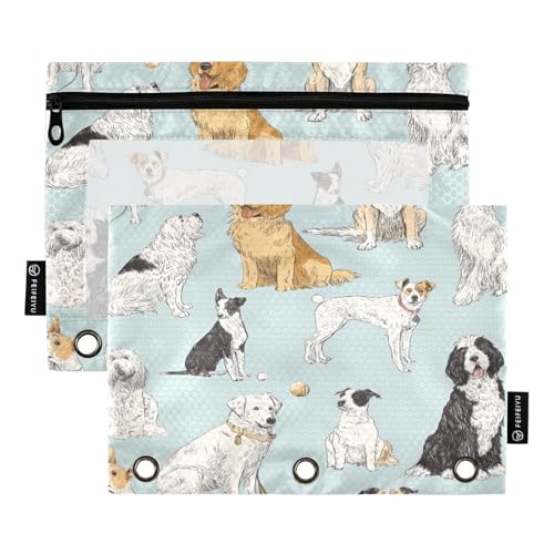 Mnsruu Federmäppchen mit Hundeball-Muster, für 3-Ringbücher mit Reißverschluss, 2 Stück, Federmäppchen mit transparentem Fenster, Kosmetiktasche für Büro, College, Mehrfarbig, Einheitsgröße von Mnsruu