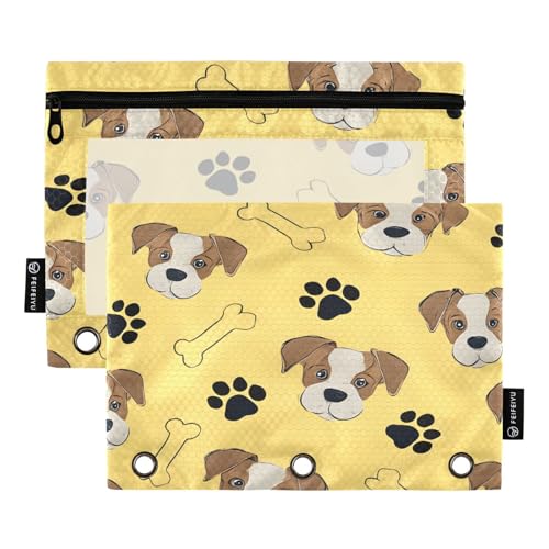 Mnsruu Federmäppchen mit Hundeknochen und Fußabdruck-Muster, für 3-Ringbücher mit Reißverschluss, 2 Stück, Federmäppchen mit transparentem Fenster, Kosmetiktasche für Büro, College, Zubehör von Mnsruu