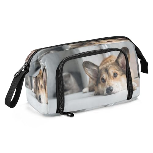 Mnsruu Federmäppchen mit Katzen-Corgi-Motiv, großes Fassungsvermögen, Schreibwaren-Tasche für Büro, Schule, mehrfarbig, Schulranzen von Mnsruu