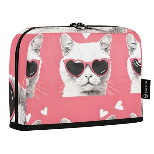 Mnsruu Federmäppchen mit Katzenherz und Sonnenbrille, Stehendes Federmäppchen, großes Fassungsvermögen, Stiftetasche für Jungen und Mädchen, mehrschichtiges Stifteetui, Stifthalter von Mnsruu