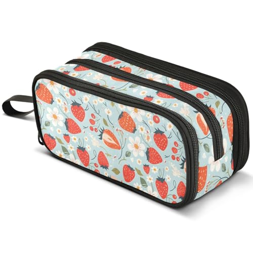 Mnsruu Federmäppchen mit Kirschblättern, großes Fassungsvermögen, Stifteetui mit 3 Fächern, Stifthalter, Organizer, Schreibwarentasche, B407, Kinderrucksack von Mnsruu