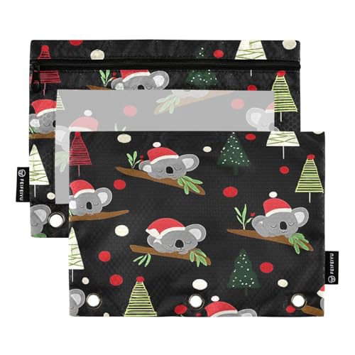 Mnsruu Federmäppchen mit Koala-Muster, für 3-Ringbücher mit Reißverschluss, 2 Stück, Federmäppchen mit transparentem Fenster, Kosmetiktasche für Büro, College, Mehrfarbig, Einheitsgröße von Mnsruu