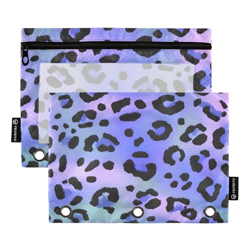 Mnsruu Federmäppchen mit Laserhintergrund, Leopardenmuster, für 3-Ringbücher mit Reißverschluss, 2 Stück, Federmäppchen mit transparentem Fenster, Kosmetiktasche für Büro, College, Zubehör, Mehrfarbig von Mnsruu