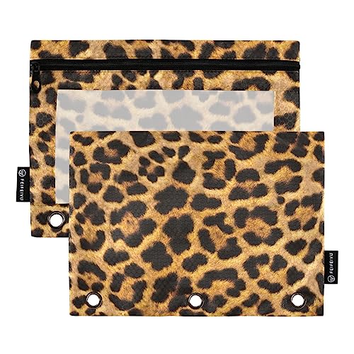 Mnsruu Federmäppchen mit Leopardentextur, für 3-Ringbinder, 2 Stück, wasserdicht, durchsichtiges Fenster, Reißverschluss, Schule, Büro, A188, 25x18cm, Pack-Organizer von Mnsruu