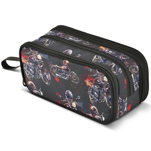 Mnsruu Federmäppchen mit Motorrad-Helmen, großes Fassungsvermögen, Stifteetui mit 3 Fächern, Stifthalter, Organizer, Schreibwaren-Tasche, B146, Kinderrucksack von Mnsruu