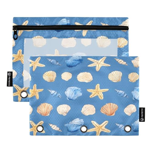 Mnsruu Federmäppchen mit Muschelmuster für 3-Ringbücher mit Reißverschluss, 2 Stück, Federmäppchen mit transparentem Fenster, Kosmetiktasche für Büro, College, Mehrfarbig, Einheitsgröße von Mnsruu