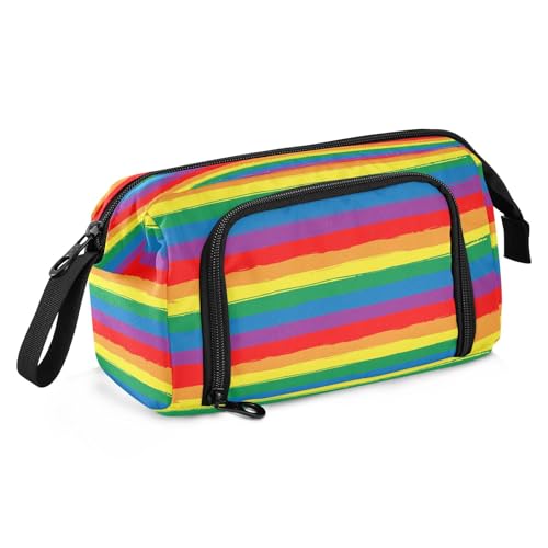 Mnsruu Federmäppchen mit Regenbogenstreifen, großes Fassungsvermögen, Federmäppchen, Schreibwaren-Tasche für Büro, Schule, mehrfarbig, Schulranzen von Mnsruu