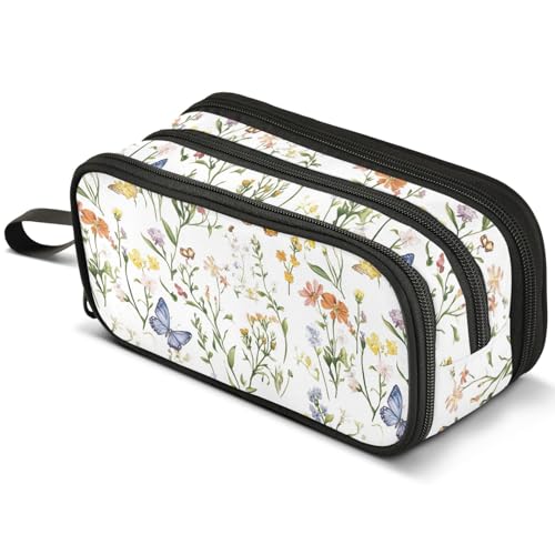 Mnsruu Federmäppchen mit Schmetterlingen, Sternen, Mond, großes Fassungsvermögen, Stifteetui mit 3 Fächern, Stifthalter, Organizer, Schreibwaren-Tasche, B456, Kinderrucksack von Mnsruu