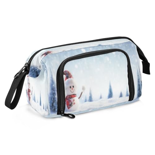 Mnsruu Federmäppchen mit Schneemann im winterlichen Design, großes Fassungsvermögen, Schreibwaren-Tasche für Büro, Schule, mehrfarbig, Schulranzen von Mnsruu