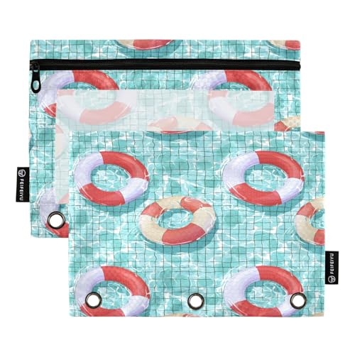 Mnsruu Federmäppchen mit Schwimmring-Muster, für 3-Ringbücher mit Reißverschluss, 2 Stück, Federmäppchen mit transparentem Fenster, Kosmetiktasche für Büro, College, Mehrfarbig, Einheitsgröße von Mnsruu