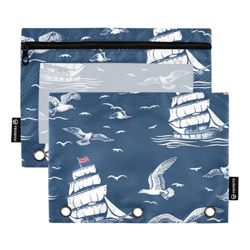 Mnsruu Federmäppchen mit Segelboot, 2 Stück, Binder-Federmäppchen mit Reißverschluss, transparentes Fenster, Reißverschluss, Federmäppchen für Bürobedarf, Mehrfarbig, Einheitsgröße, Taschen-Organizer von Mnsruu