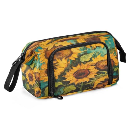 Mnsruu Federmäppchen mit Sonnenblumen-Blumendruck, Ölgemälde, großes Fassungsvermögen, Stiftetasche, Schreibwaren, Federmäppchen, Handtasche für Studenten, Teenager, Schule, Büro, Mehrfarbig von Mnsruu