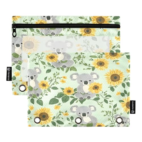Mnsruu Federmäppchen mit Sonnenblumen-Muster, für 3-Ringbücher mit Reißverschluss, 2 Stück, Federmäppchen mit transparentem Fenster, Kosmetiktasche für Büro, College, Zubehör, Mehrfarbig von Mnsruu