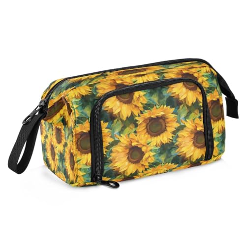 Mnsruu Federmäppchen mit Sonnenblumenblättern, Ölgemälde, großes Fassungsvermögen, Schreibwaren, Federmäppchen, Handtasche für Studenten, Teenager, Schule, Büro, Mehrfarbig von Mnsruu