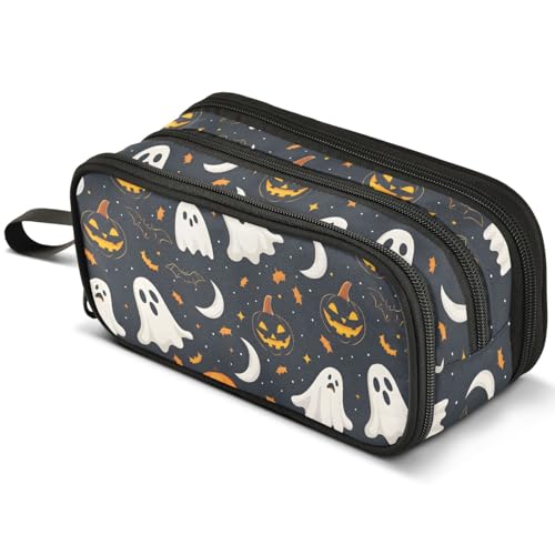 Mnsruu Federmäppchen mit Totenkopf-Zauberer-Muster, großes Fassungsvermögen, Stifteetui mit 3 Fächern, Stifthalter, Organizer, Schreibwaren-Tasche, B249, Kinderrucksack von Mnsruu