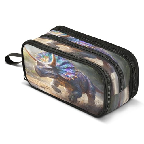 Mnsruu Federmäppchen mit buntem Dinosaurier-Motiv, großes Fassungsvermögen, Stifteetui, 3 Fächer, große Stiftebox für Jungen und Mädchen, zur Aufbewahrung von Schule von Mnsruu