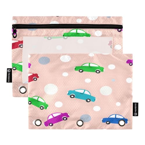 Mnsruu Federmäppchen mit buntem LKW-Muster für 3-Ringbücher mit Reißverschluss, 2 Stück, Federmäppchen mit transparentem Fenster, Kosmetiktasche für Büro, College, Mehrfarbig, Einheitsgröße von Mnsruu