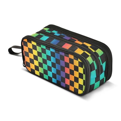 Mnsruu Federmäppchen mit bunten Quadraten, kariert, für Jungen und Mädchen, großes Fassungsvermögen, Schule, Büro, Schreibwaren, Organizer, Federmäppchen, Halter, Reißverschluss, Kinder, Teenager, von Mnsruu