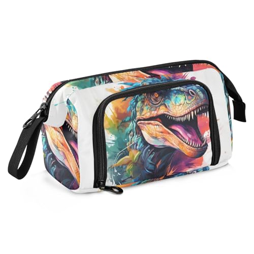 Mnsruu Federmäppchen mit großem Fassungsvermögen, Aquarell-Dinosaurier-Stifttasche, Schreibwaren-Tasche, Schule, Uni, Büro, Organizer für Teenager, Erwachsene, Studenten, Aquarell-Dinosaurier, von Mnsruu